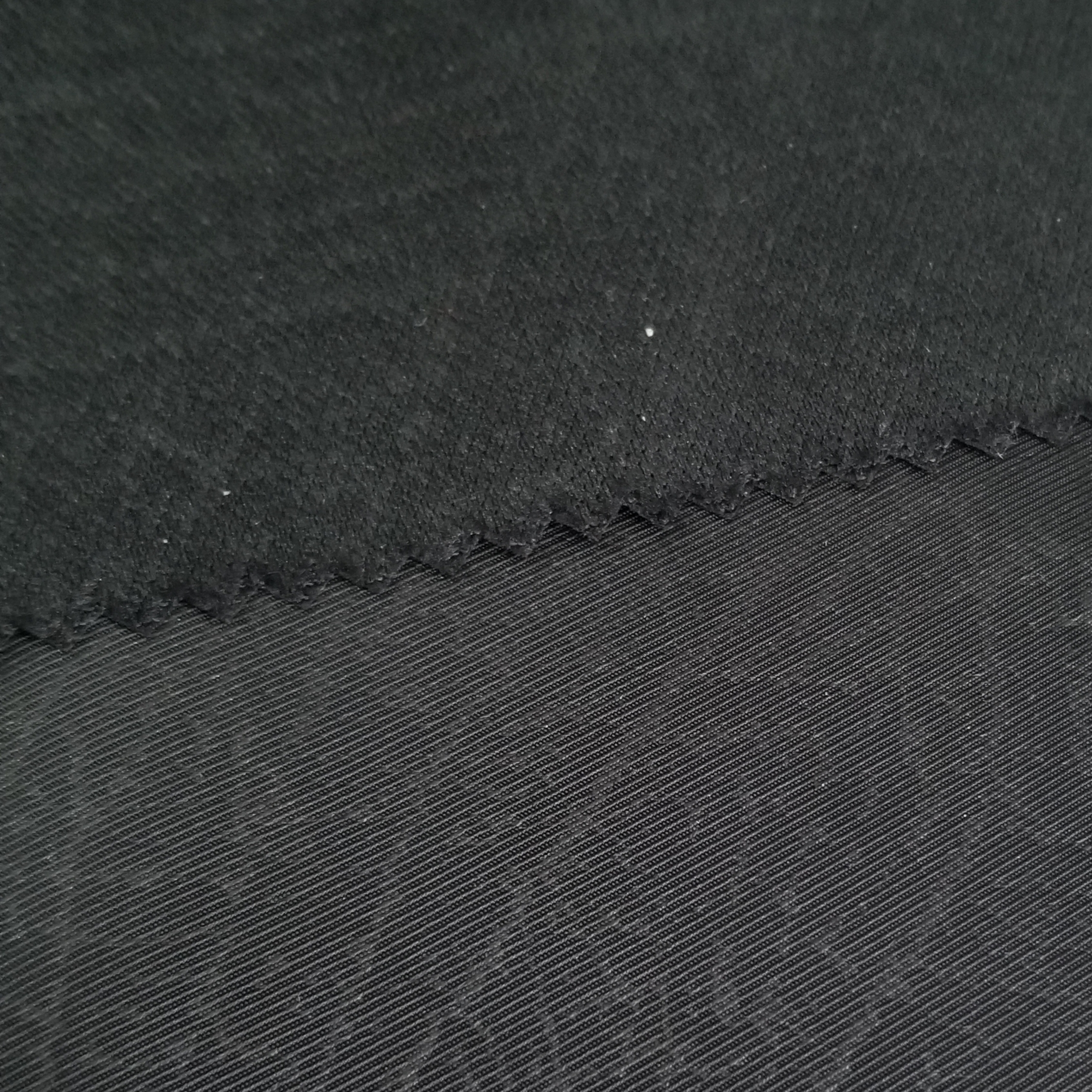 PW34/RUORE-3 30D Poly Pongee Twill 2/1 Emboss On Face Side and Laminated With Poly Knit Jersey for backpack
